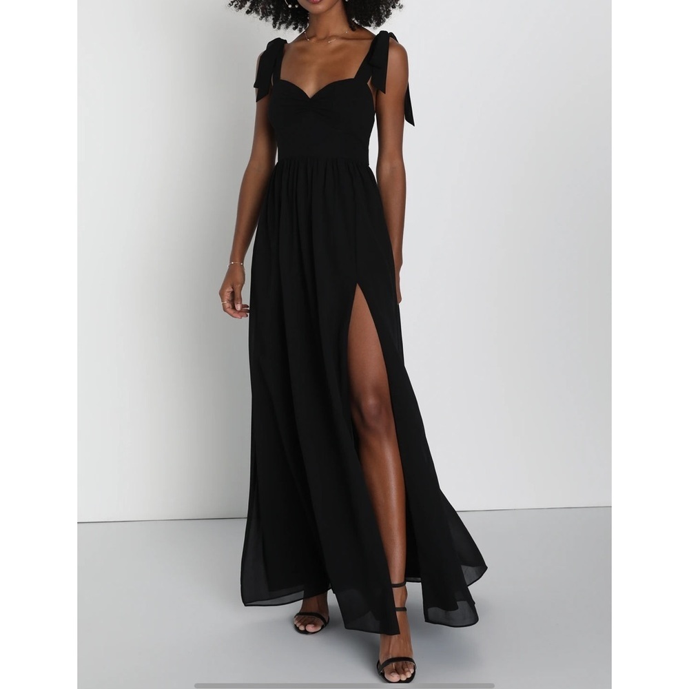 Lulus Radiant Charisma Black Chiffon Ruched Tie-Strap Maxi Dress 3X